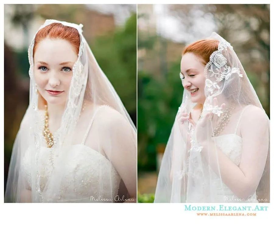 red headed bride with shawl veil