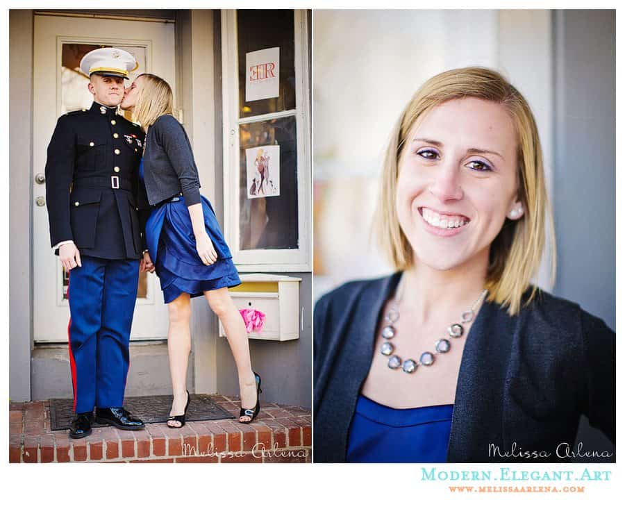 Girl kissing Marine in Dress Blues
