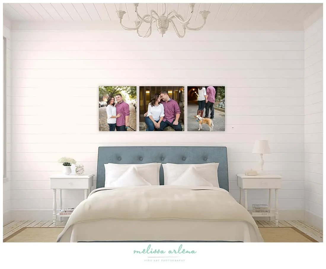 melissa arlena engagement canvas collection over bed