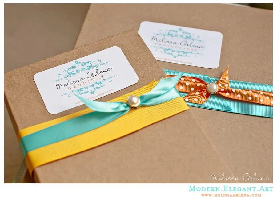 Boxes for photos with ribbon and pearls