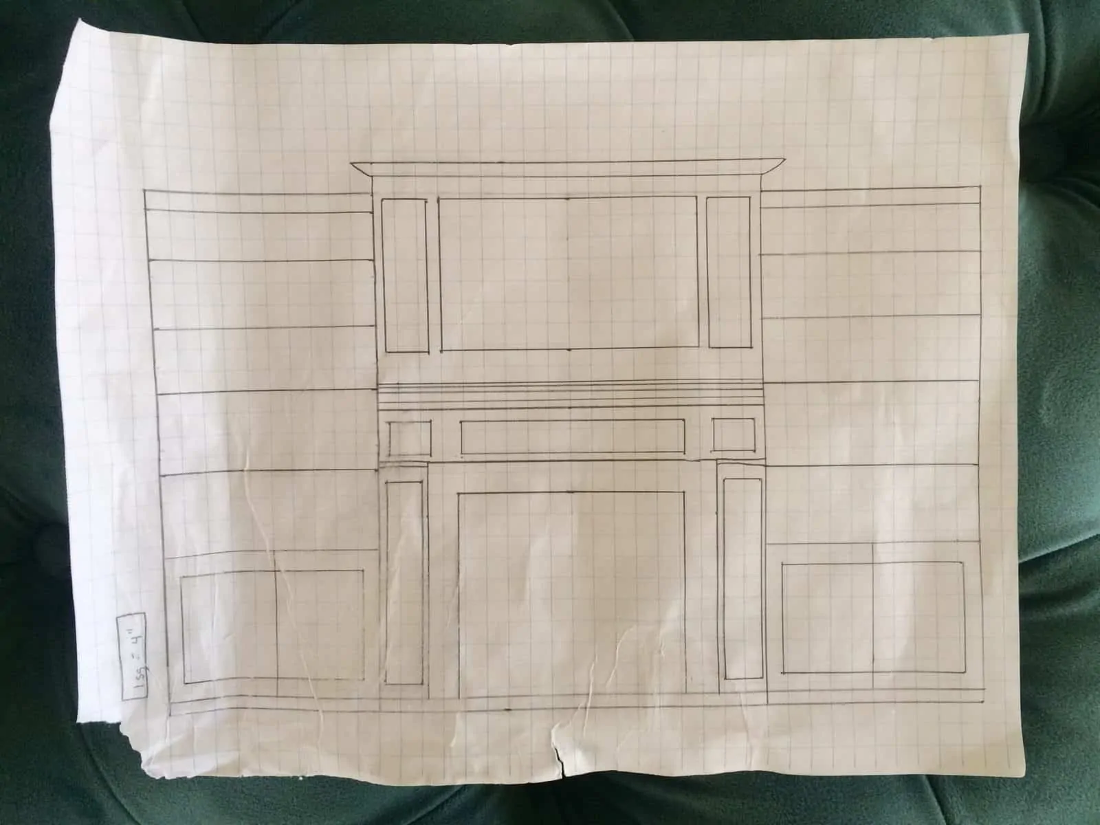 My beautiful sketch of what the whole thing will look like someday! All that is left is the portion over the fireplace to frame out the tv.