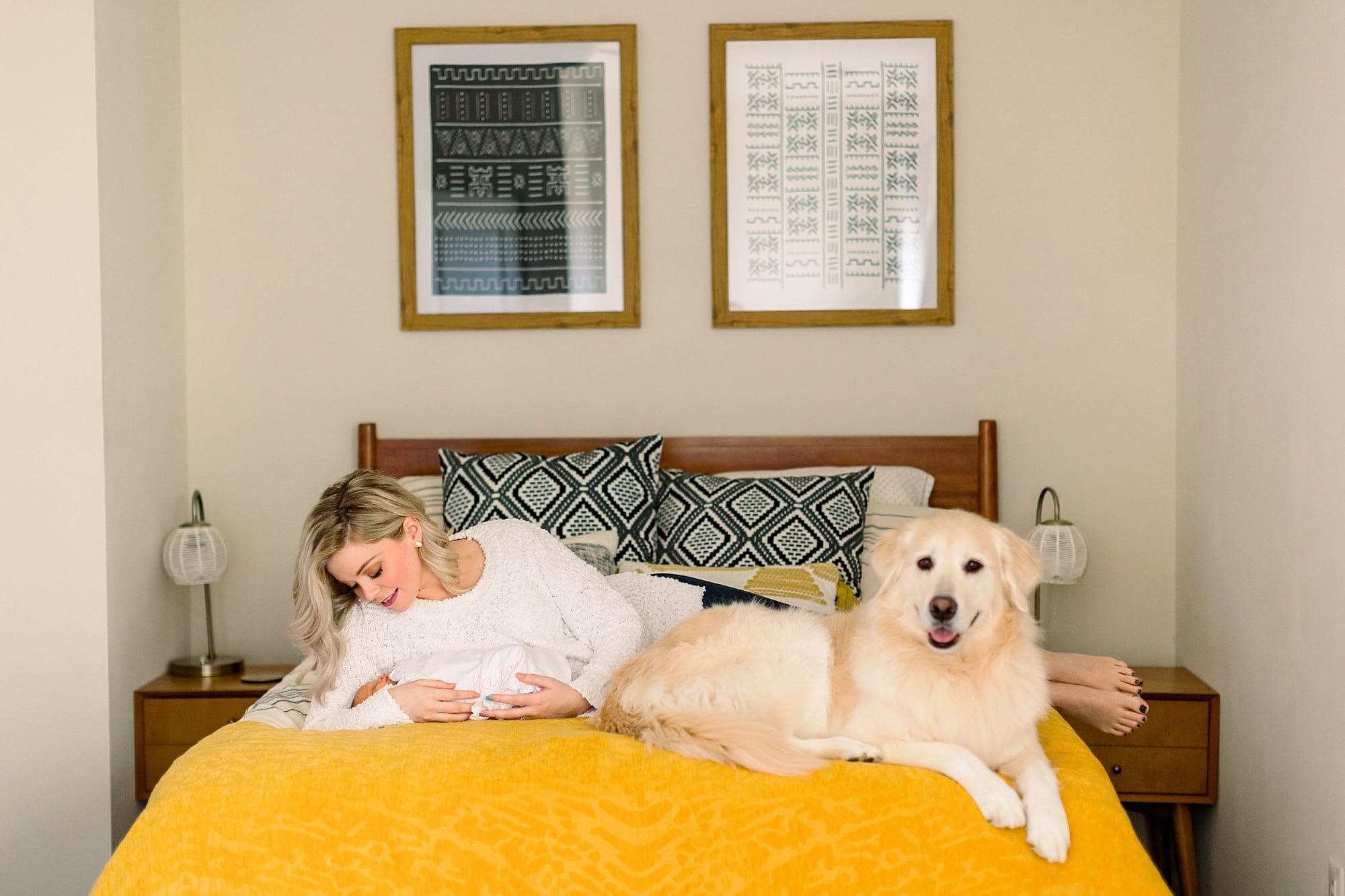 Palm Beach in home newborn family portraits with dog 