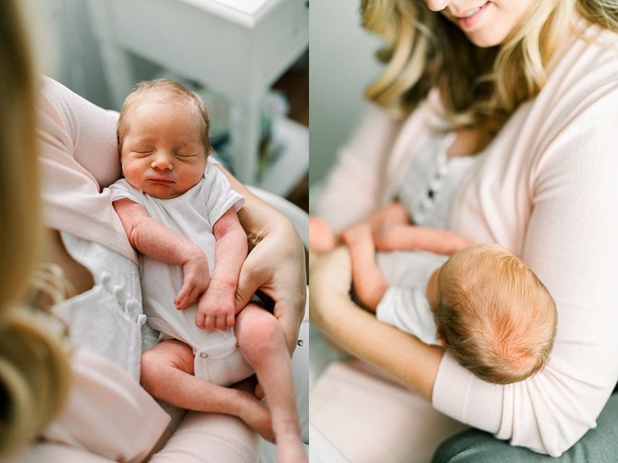 mother and newborn son during newborn photo shoot