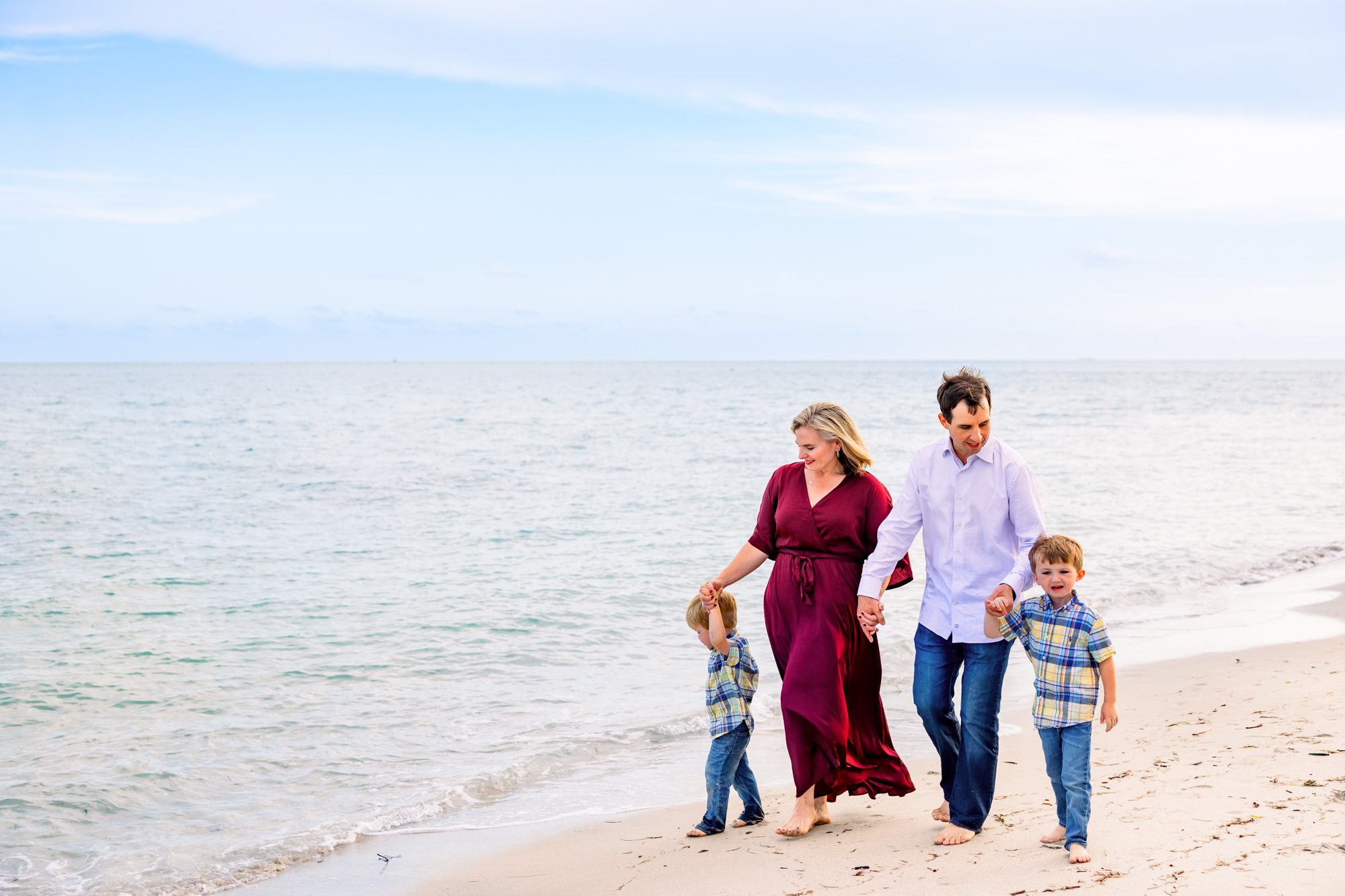 Key Biscayne photographer, family walking along beach