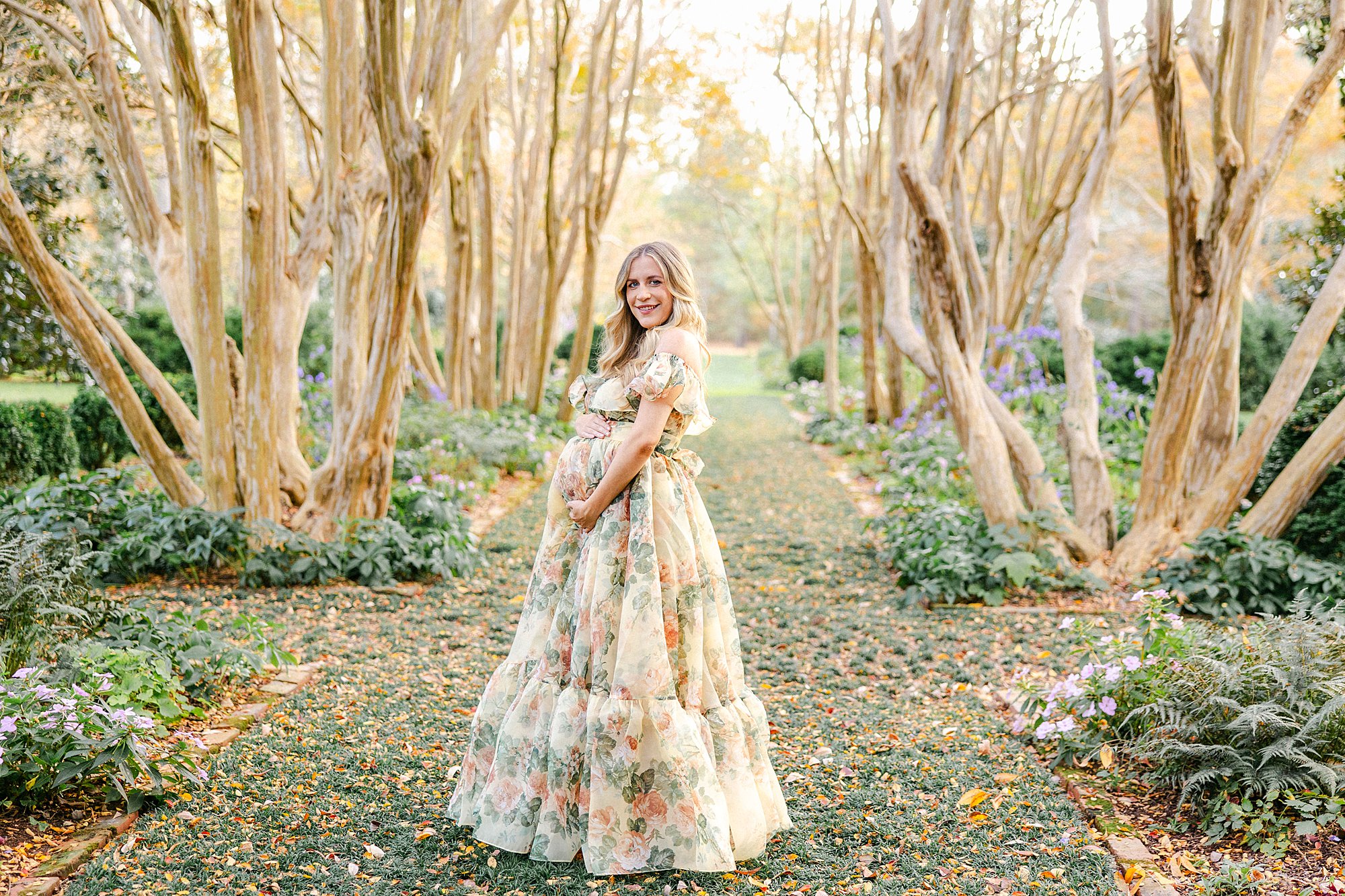 outdoor maternity session Richmond VA with floral dress