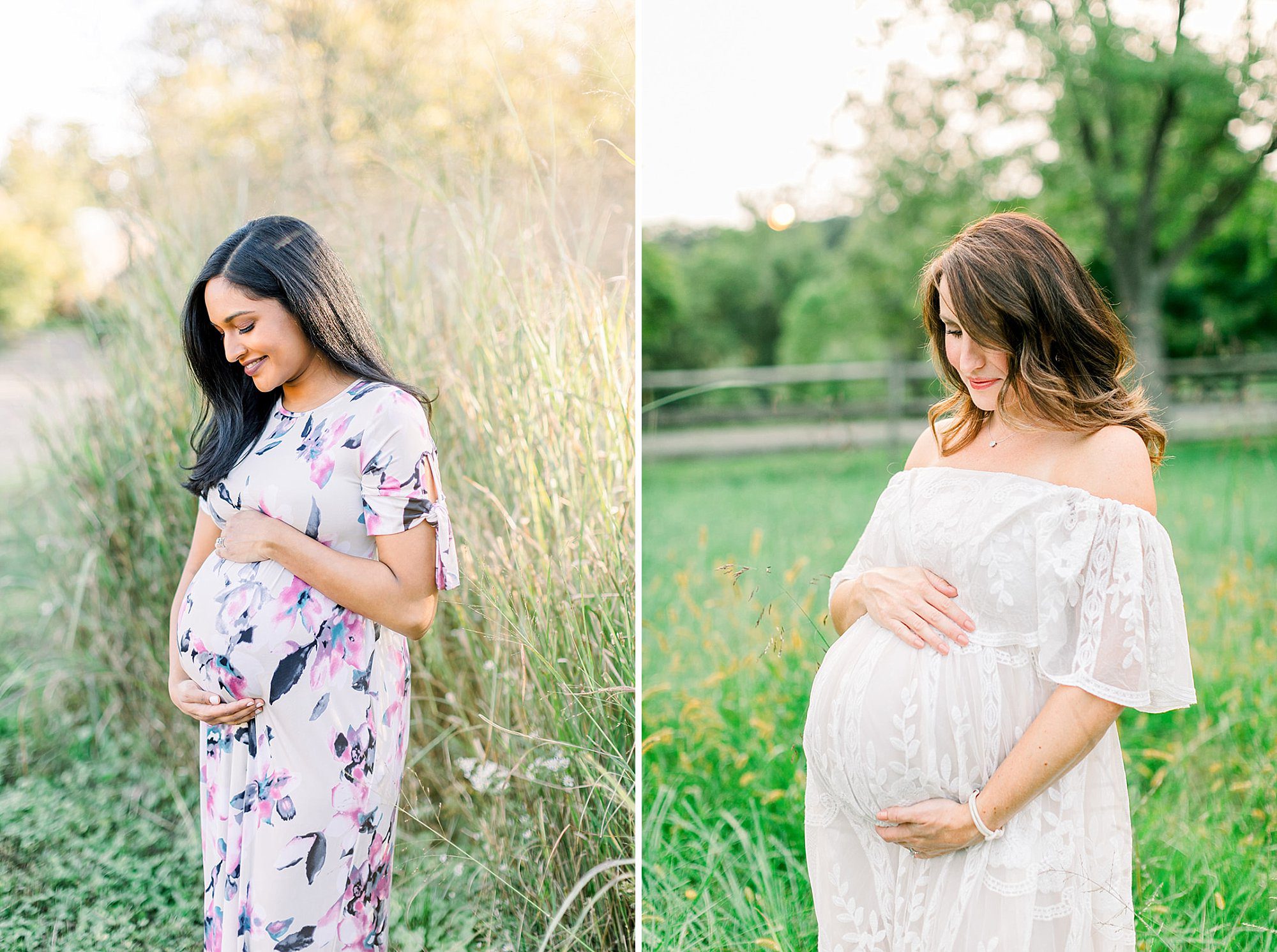 The Best Richmond Midwives : 6 Teams to Guide You Through Birth 2 pregnant moms gently touching and looking at their bellies, celebrating their journey with the support of midwives in Richmond VA