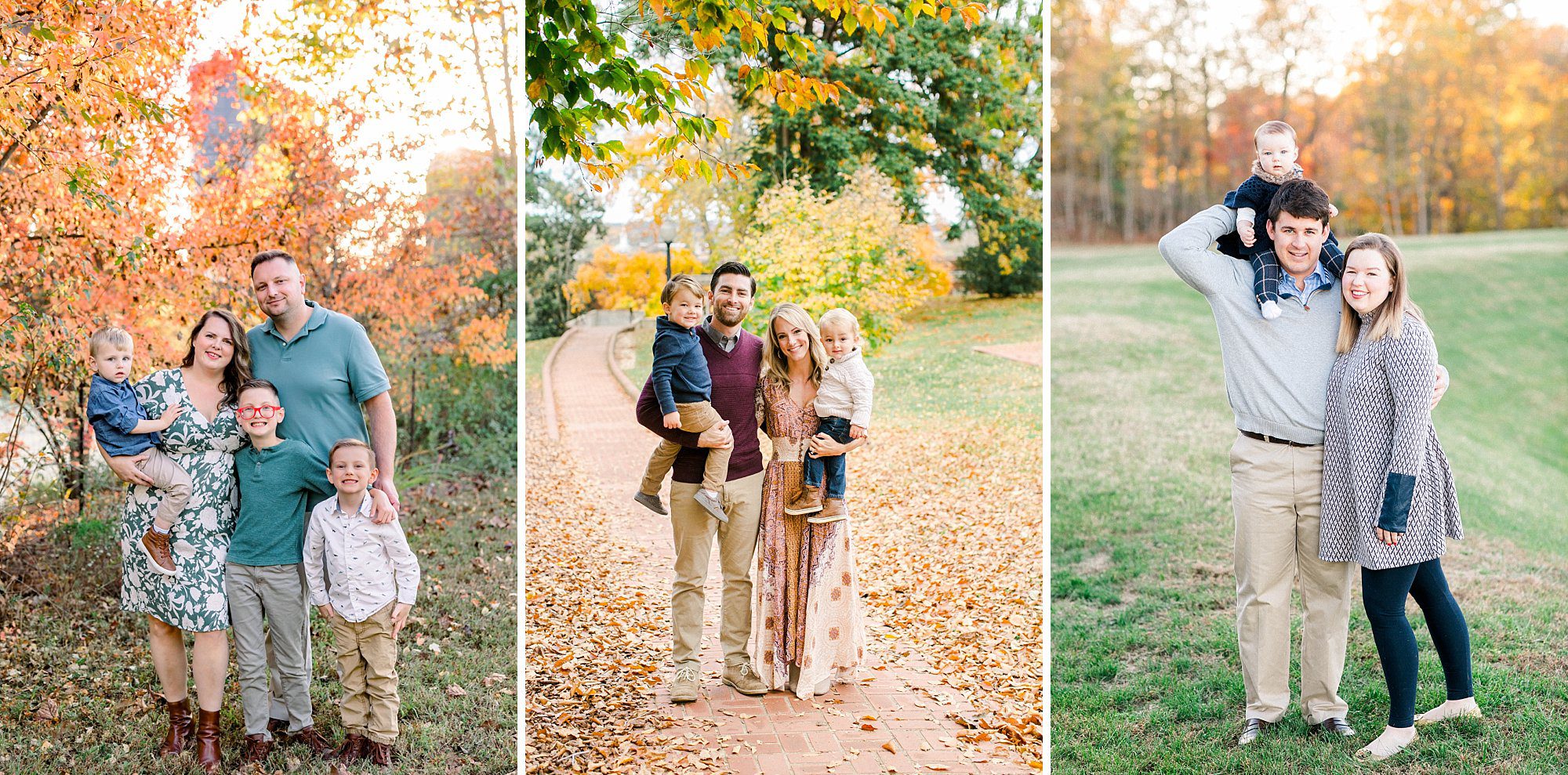 Beautiful fall family photography in Charlottesville showing parents with their children in natural field settings
